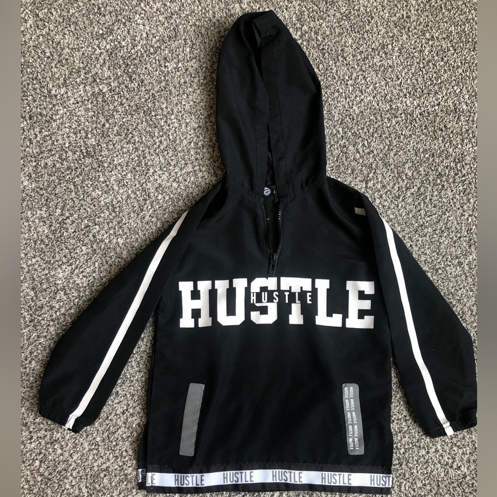 Kids Black 'HUSTLE' Hooded Pullover Top